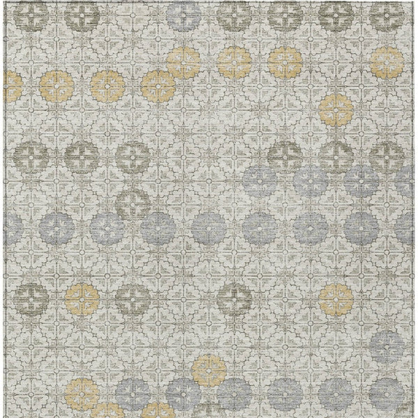 HomeRoots 5' Modern Ivory and Gold Geometric Area Rug - Stylish, Washable, Indoor/Outdoor, Stain-Resistant 8' X 10' 622973
