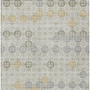 HomeRoots 5' Modern Ivory and Gold Geometric Area Rug - Stylish, Washable, Indoor/Outdoor, Stain-Resistant 8' X 10' 622973