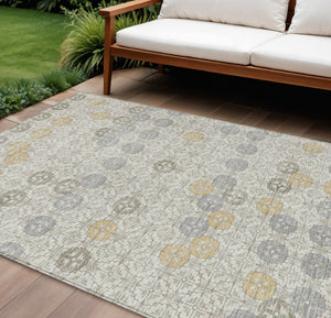HomeRoots 5' Modern Ivory and Gold Geometric Area Rug - Stylish, Washable, Indoor/Outdoor, Stain-Resistant 8' X 10' 622973