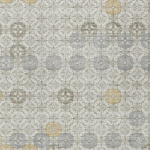 HomeRoots 5' Modern Ivory and Gold Geometric Area Rug - Stylish, Washable, Indoor/Outdoor, Stain-Resistant 8' X 10' 622973
