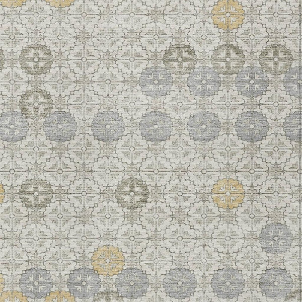 HomeRoots 5' Modern Ivory and Gold Geometric Area Rug - Stylish, Washable, Indoor/Outdoor, Stain-Resistant 8' X 10' 622973