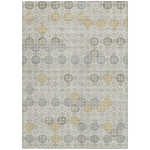 HomeRoots 5' Modern Ivory and Gold Geometric Area Rug - Stylish, Washable, Indoor/Outdoor, Stain-Resistant 9' X 12' 622974