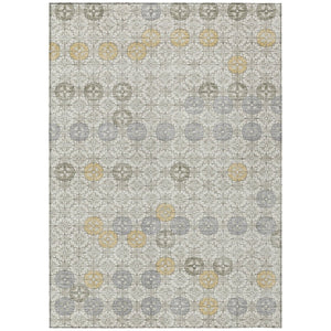 HomeRoots 5' Modern Ivory and Gold Geometric Area Rug - Stylish, Washable, Indoor/Outdoor, Stain-Resistant 9' X 12' 622974