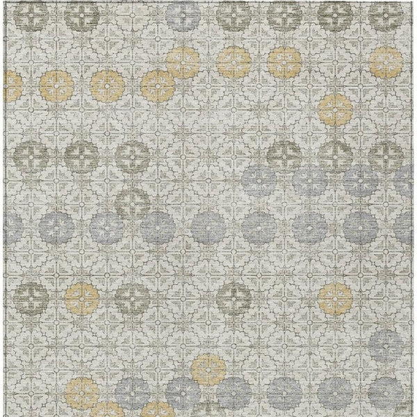 HomeRoots 5' Modern Ivory and Gold Geometric Area Rug - Stylish, Washable, Indoor/Outdoor, Stain-Resistant 9' X 12' 622974