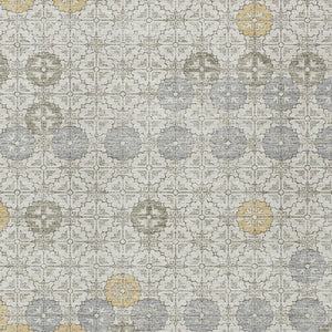HomeRoots 5' Modern Ivory and Gold Geometric Area Rug - Stylish, Washable, Indoor/Outdoor, Stain-Resistant 10' X 14' 622975