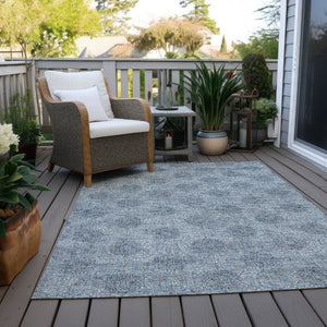 HomeRoots 5' Blue and Ivory Damask Washable Area Rug for Indoor and Outdoor Living Spaces, Stylish & Durable 5' X 8' 622989