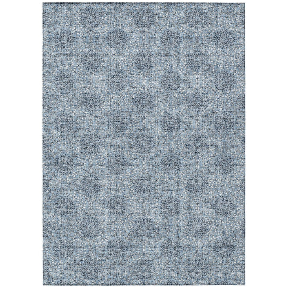HomeRoots 5' Blue and Ivory Damask Washable Area Rug for Indoor and Outdoor Living Spaces, Stylish & Durable 5' X 8' 622989