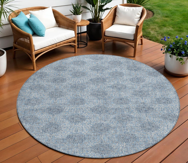 HomeRoots 5' Blue and Ivory Damask Washable Area Rug for Indoor and Outdoor Living Spaces, Stylish & Durable 8' Round 622990