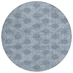 HomeRoots 5' Blue and Ivory Damask Washable Area Rug for Indoor and Outdoor Living Spaces, Stylish & Durable 8' Round 622990