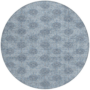 HomeRoots 5' Blue and Ivory Damask Washable Area Rug for Indoor and Outdoor Living Spaces, Stylish & Durable 8' Round 622990