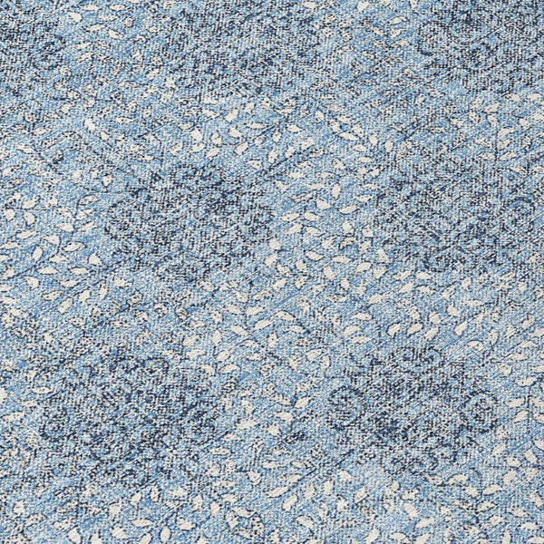 HomeRoots 5' Blue and Ivory Damask Washable Area Rug for Indoor and Outdoor Living Spaces, Stylish & Durable 8' Round 622990