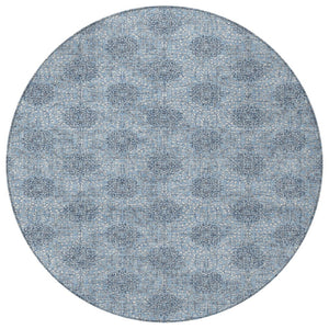 HomeRoots 5' Blue and Ivory Damask Washable Area Rug for Indoor and Outdoor Living Spaces, Stylish & Durable 8' Round 622990