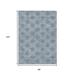 HomeRoots 5' Blue and Ivory Damask Washable Area Rug for Indoor and Outdoor Living Spaces, Stylish & Durable 8' X 10' 622991