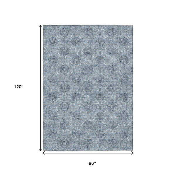 HomeRoots 5' Blue and Ivory Damask Washable Area Rug for Indoor and Outdoor Living Spaces, Stylish & Durable 8' X 10' 622991