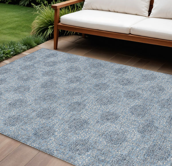 HomeRoots 5' Blue and Ivory Damask Washable Area Rug for Indoor and Outdoor Living Spaces, Stylish & Durable 8' X 10' 622991