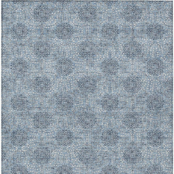 HomeRoots 5' Blue and Ivory Damask Washable Area Rug for Indoor and Outdoor Living Spaces, Stylish & Durable 8' X 10' 622991