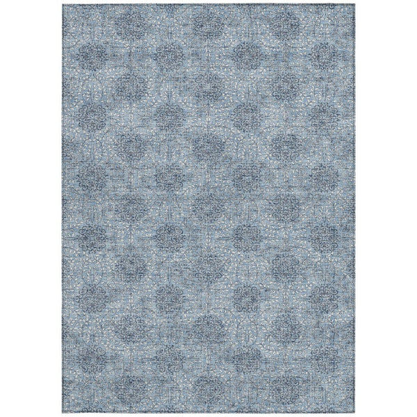 HomeRoots 5' Blue and Ivory Damask Washable Area Rug for Indoor and Outdoor Living Spaces, Stylish & Durable 9' X 12' 622992