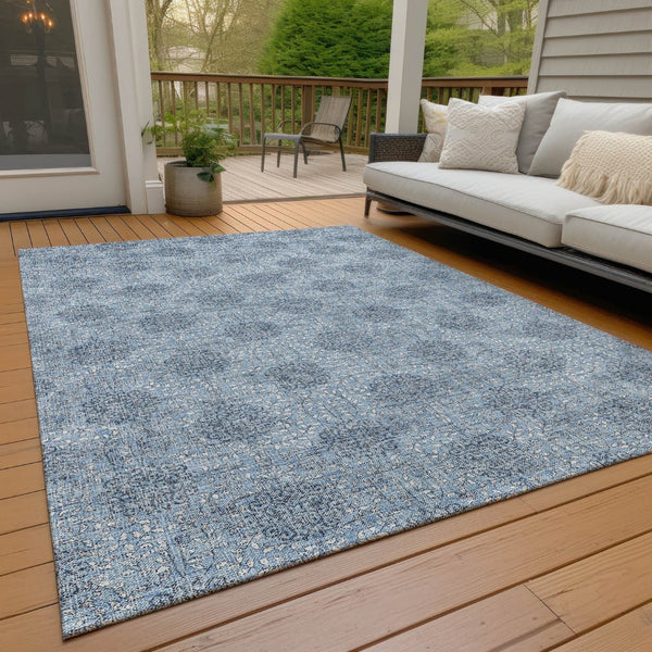 HomeRoots 5' Blue and Ivory Damask Washable Area Rug for Indoor and Outdoor Living Spaces, Stylish & Durable 9' X 12' 622992