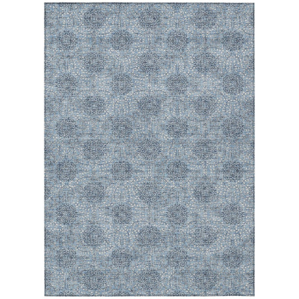 HomeRoots 5' Blue and Ivory Damask Washable Area Rug for Indoor and Outdoor Living Spaces, Stylish & Durable 10' X 14' 622993