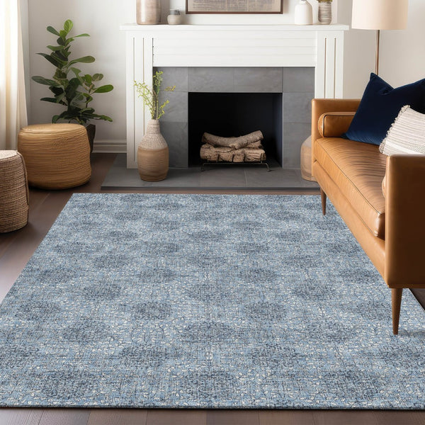 HomeRoots 5' Blue and Ivory Damask Washable Area Rug for Indoor and Outdoor Living Spaces, Stylish & Durable 10' X 14' 622993
