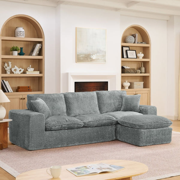 English Elm 107'' Boucle L-shaped Sectional with Reversible Chaise Deep Foam Seat Living Room Grey W1413S00165