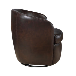 English Elm Luxury Top Grain Leather Swivel Barrel Chair with Solid Wood Frame, 360° Rotation, Removable Cushion Cover, No Assembly Required Bronze 32 L x 30 W x 33.5 H B011P308557