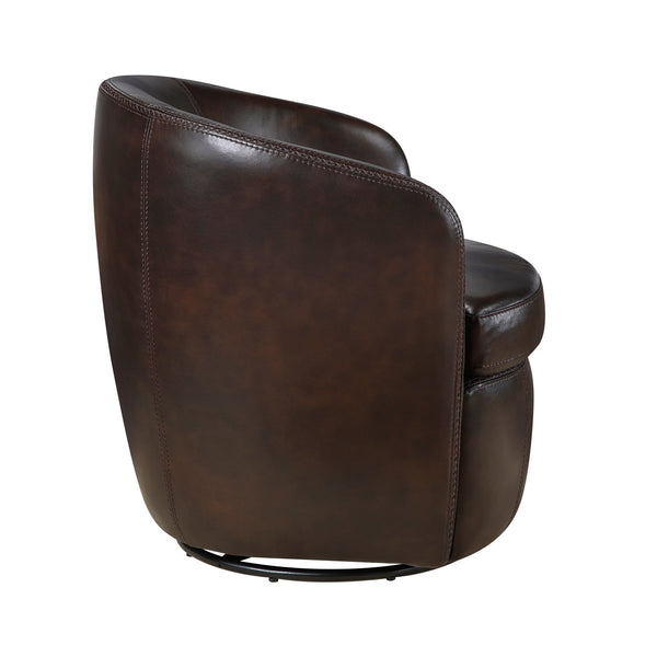 English Elm Luxury Top Grain Leather Swivel Barrel Chair with Solid Wood Frame, 360° Rotation, Removable Cushion Cover, No Assembly Required Bronze 32 L x 30 W x 33.5 H B011P308557