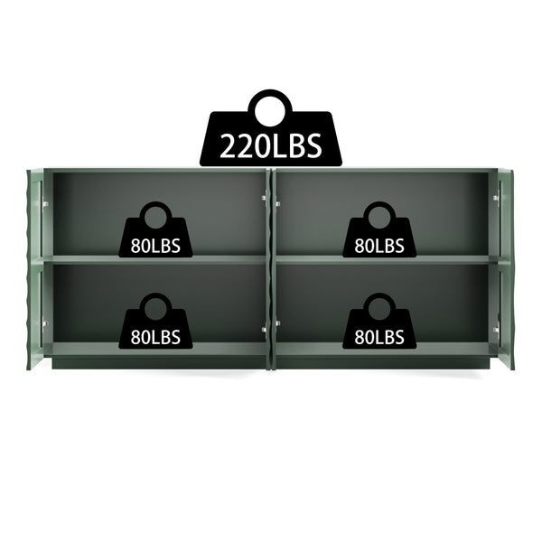 English Elm Sideboard Modern 4-Door Buffet Cabinet with Spacious Top and Enclosed Storage, Durable 66" Long Finish Green W2263P353529