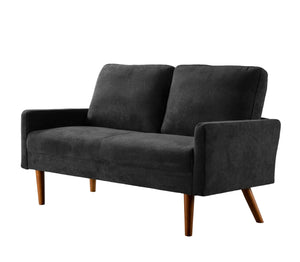 English Elm Velvet Upholstered Two Seat Loveseat with Tapered Wood Legs Mid Century European Style Black B2735P291958