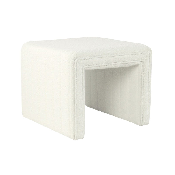 English Elm Ada Channel Tufted Faux Leather Footstool Ottoman Mid-century Square Accent Seat Cream B056P412629