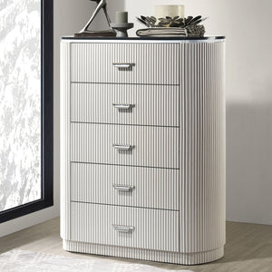 English Elm Modern Sleek 5-Drawer Chest with Gold Square Pulls and Metal Bracket Legs for Luxe Bedroom Storage Light Gray 41 L x 21 W x 53 H B2741P370868