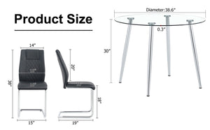 English Elm Table And Chair Set - Modern 38.6" Round Glass Dining Table With 4 Stylish Pu Chairs - Silver Legs W1151S03825-GIGA