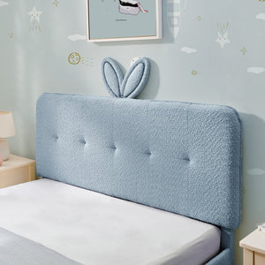 English Elm Full Size Kids Storage Bed Boucle Upholstered Rabbit Ear Headboard with Led Lighting Navy W1413P384925