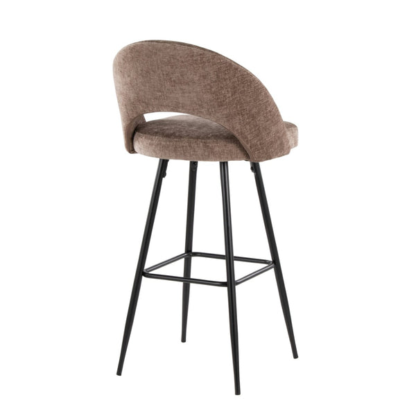 English Elm Fixed-height Metal Frame Barstools with Upholstered Seats and Geometric Footrest Set of 2 Brown B202S01936