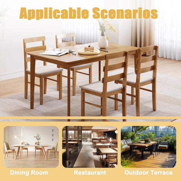 English Elm Original Solid Wood 5-Piece Dining Set with Rectangle Table & 4 Back Chairs, Sturdy 275LB Capacity Beige W395P316330