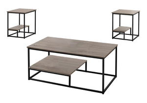 English Elm Table 3-Piece Set with Wood-Look Tops and Black Metal Accents — Modern Coffee & End Tables, Storage taupe 46 L x 26 W x 6 H B2710P219992