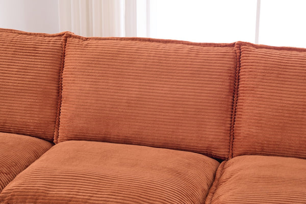 English Elm Sectional Cloud Sofa Modular Deep Seat Corduroy Upholstered Living Room Couch with Storage Orange W395S00132