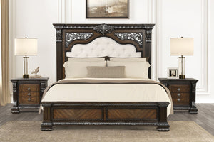 English Elm Ornate Silver Molding Nightstand with Usb Charging Dovetail Drawers Bedroom Storage Espresso B2741P435895