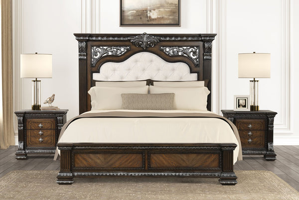 English Elm Ornate Silver Molding Nightstand with Usb Charging Dovetail Drawers Bedroom Storage Espresso B2741P435895