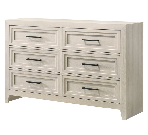 English Elm 1pc Modern 9-Drawer Dresser with Round Knobs, Gunmetal Wood-Pattern Finish, Stylish Bedroom Storage Off White 61.25 L x 19 W x 40 H B2741P346377
