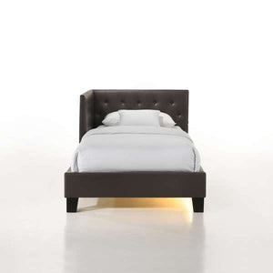English Elm Julesburg Twin Corner Bed Brown PU with Tufted Headboard, USB A+C Ports & Sensor Night Lights B2740P372708