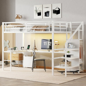 English Elm W00092aak-2 Metal Twin Xl Loft Bed with Wardrobe Desk Led Lighting and Stair Storage W1580P309650