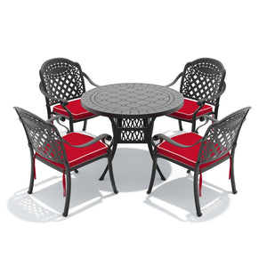 English Elm 5-piece Cast Aluminum Outdoor Dining Set with Ornate Carved Frame and Stackable Chairs W1710S00631