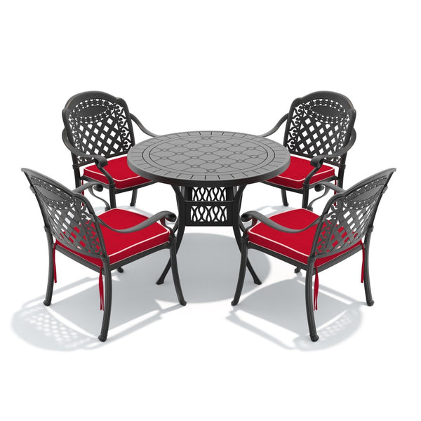 English Elm 5-piece Cast Aluminum Outdoor Dining Set with Ornate Carved Frame and Stackable Chairs W1710S00631