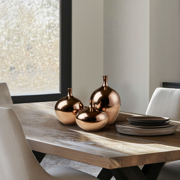 JLA Home Madison Park Signature - Mirrored Ceramic Vases 3-Piece Set — Lustrous Metallic Sculptural Trio for Modern, Glam Home Décor MPS167-211