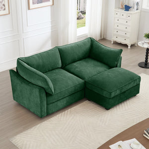 English Elm 2 Seater Sofa With Movable Ottoman & Hidden Storage Drawers – Modern Chenille Green Design For Small Spaces W3041S00183