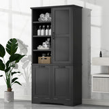 English Elm Bathroom Storage Cabinet With Doors and Drawers, Tilt-Out Laundry Hamper, Multiple Storage Space, Freestanding Style, Open Shelve, Adjustable Shelf, Black