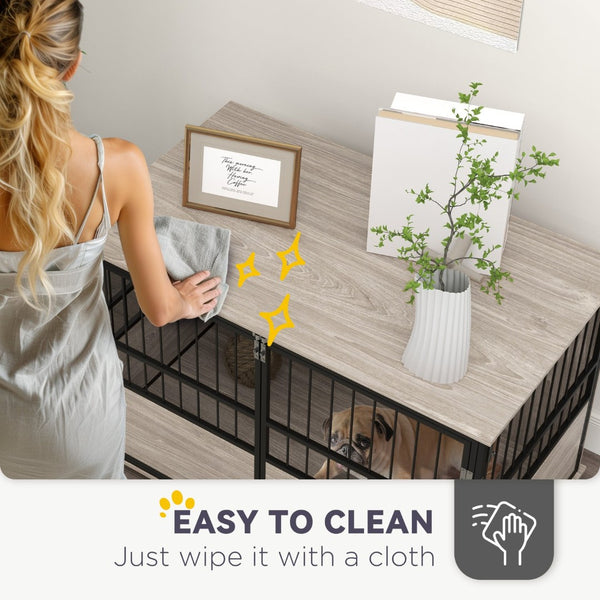 English Elm Pawhut 39.5" Dog Crate End Table – Stylish Wooden Indoor Kennel With 3 Doors For Your Pet'S Comfort W2225P217156-GIGA