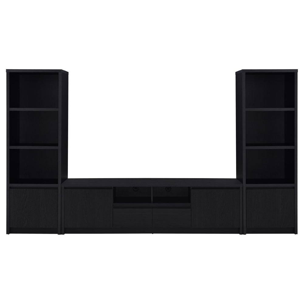 English Elm Sloat Matte Black Three Piece Entertainment Center with Media Towers for Large Tvs B062S01707
