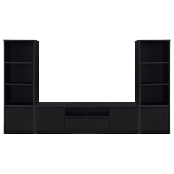 English Elm Sloat Matte Black Three Piece Entertainment Center with Media Towers for Large Tvs B062S01707